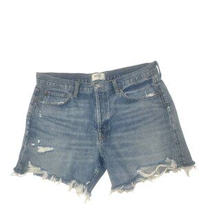 Agolde Parker Long Cut Off Jean Shorts Size 32 In Heatwave Wash Raw Frayed Hem